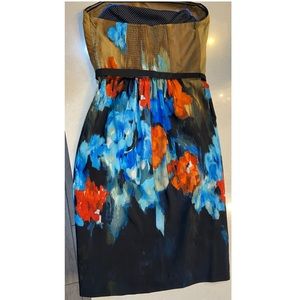 Anthropologie strapless floral watercolor dress. Moulinette Soeurs.